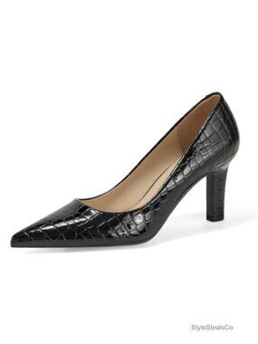 Faux Leather Suede Pointed Toe Block Heel Pumps Dress Shoes